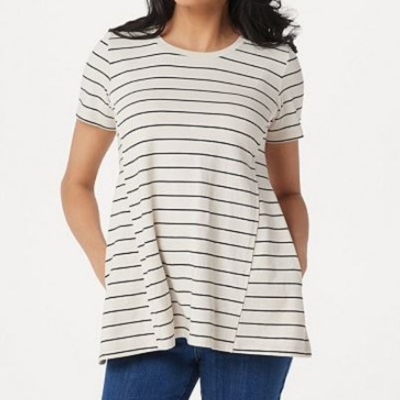 LOGO by Lori Goldstein Tops - LOGO Washed Striped Knit Top with Swing Hem 346
